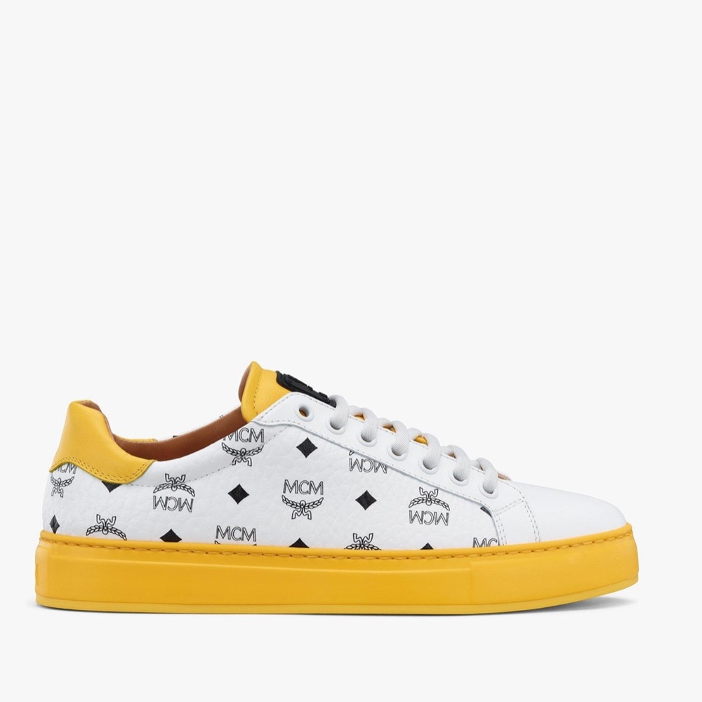 MCM White & Yellow Logo Low-Top Sneakers - Picture 10 of 12